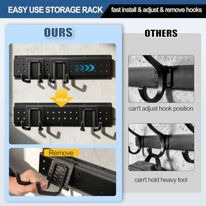 49.5'' Garage Tool Organizer Wall Mount Load 520Lbs with Heavy Duty 14Hooks - size: 49.5''-17Pack