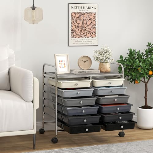 Giantex 12 Drawers Rolling Cart, Mobile Storage Drawer Cart, Classroom Organizer Cart for Office School Supplies Tools Scrapbook Paper Craft Small Printer, Utility Cart on Wheels, Black Gradient - color: Black Gradient, size: 12 Drawer-25”x15”x24.5”