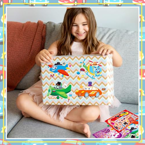 24 Sheets Race Car, Plane & Helicopter Stickers for Kids, Make Your Own Vehicle, Transportation Party Favors, Birthday Gifts, Classroom Rewards - color: Plane&cars