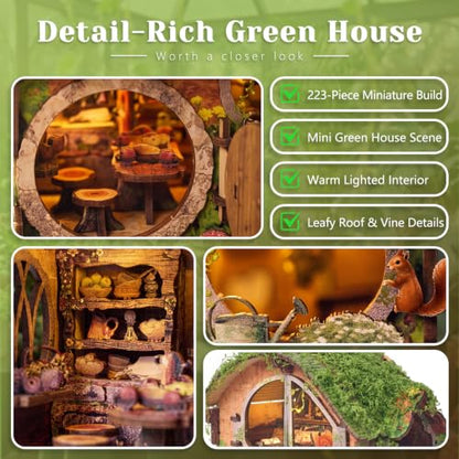 BOOZUU Greenhouse Book Nook Kit with Light, Fairy Garden Miniature House