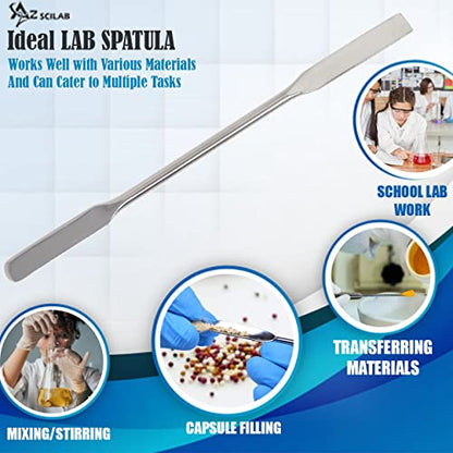 A2Z-SQRD4-7 Stainless Steel Double Ended Micro Lab Spatula Sampler, Square & Round End, 7" Length, 4/Pack