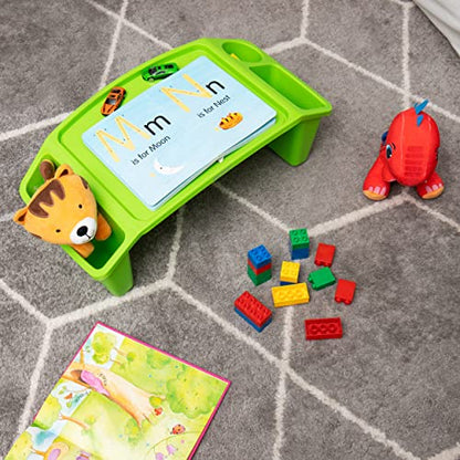 Mind Reader Kids Lap Desk, Portable Activity Tray with Side Storage, Stackable Plastic Desk for Drawing, Snacks, Study, Set of 2, Green - color: Green