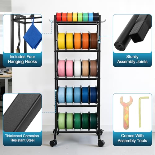 IRONWALLS 3D Printer Filament Rack with Wheel, 5 Tier, 51" Tall - style: 5-Tier (Adjustable Length)