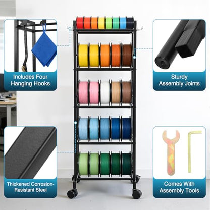 IRONWALLS 3D Printer Filament Rack with Wheel, 5 Tier, 51" Tall - style: 5-Tier (Adjustable Length)