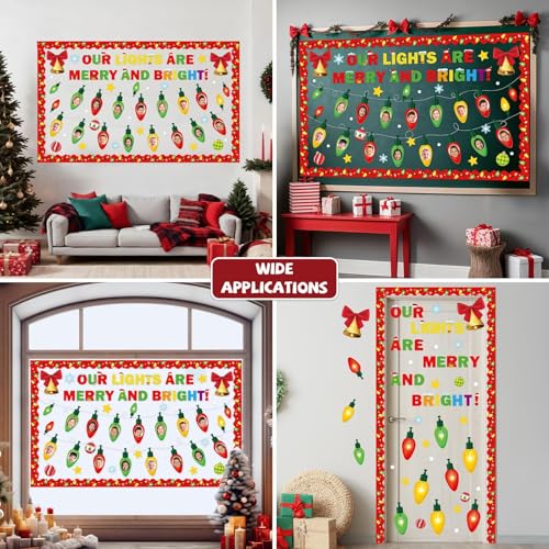 Christmas Bulletin Board Set Xmas Merry and Bright Classroom Decorations Light Bulb DIY Photo Paper Cutouts Winter Holiday Bulletin Board Border for School Wall Xmas Party Decor Teacher Supplies - style: Merry and Bright