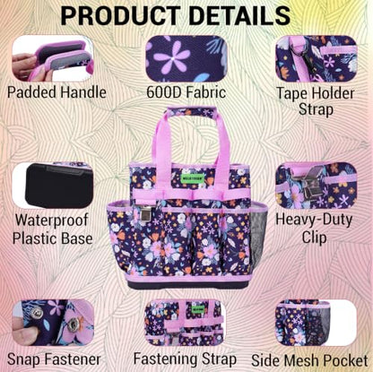 MELOTOUGH 12-Pocket Garden Tool Bag with Hard Bottom, Garden Tote, Purple - color: Purple Flower
