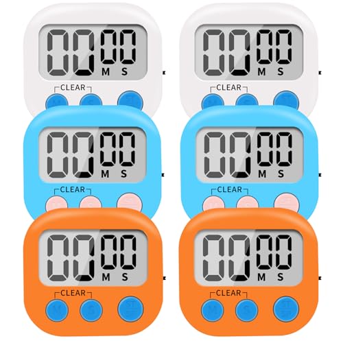 6 Pack Small Digital Kitchen Timer Magnetic Back and ON/Off Switch,Minute Second Count Up Countdown (Multicolored) - color: Multicolored