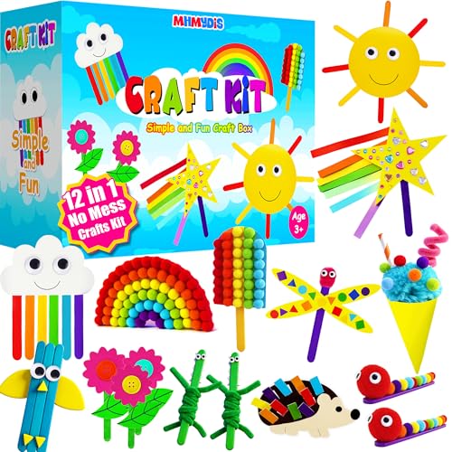 MHMYDIS First Craft Kit for Kids - 12 in 1 No Mess Creative Arts and Crafts kit for Kids Ages 4-8 - Toddler Crafts Kit Supplies - Gifts for Girls and Boys 3 4 5 6 7 8 Year Old (Rainbow) - style: Rainbow