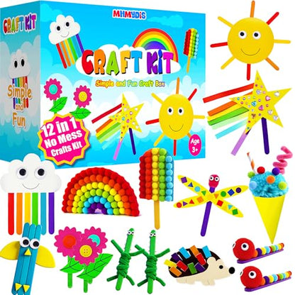 MHMYDIS First Craft Kit for Kids - 12 in 1 No Mess Creative Arts and Crafts kit for Kids Ages 4-8 - Toddler Crafts Kit Supplies - Gifts for Girls and Boys 3 4 5 6 7 8 Year Old (Rainbow) - style: Rainbow