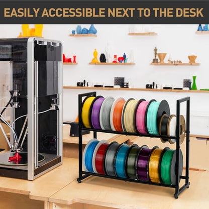 2 Tier 3D Printer Metal Filament Storage Rack for 16 Rolls,No Drilling.
