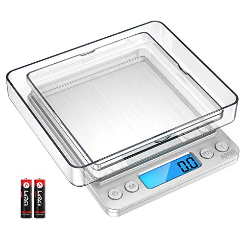 AMIR Digital Kitchen Scale, 3000g 0.01oz/ 0.1g Pocket Coffee Scale, Mini Food Scale, Pro Electronic Jewelry Scale with Back-Lit LCD Display, Tare & PCS Functions, Stainless Steel, Batteries Included - color: Silver