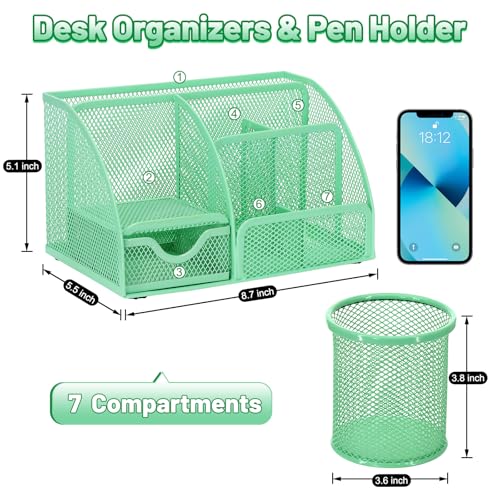 13-in-1 Office Desk Organizer Set for Back to School Supplies Accessories - color: Green