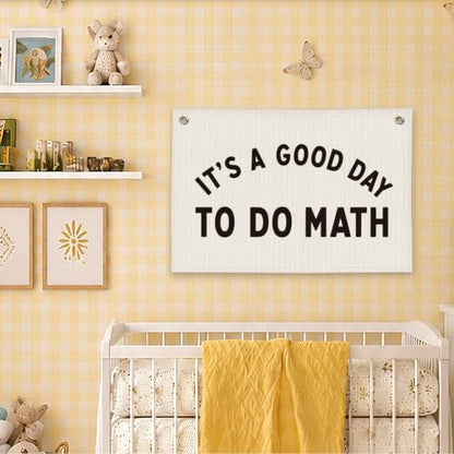 Math Classroom Decor Canvas Wall Hanging Banner - color: 04-Good Day to Do Math - Black and White
