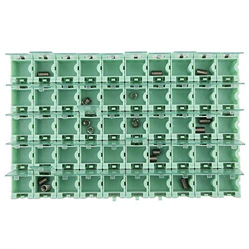 50pcs/Set Green SMT SMD Container Box, Electronic Components Parts Storage Case with Transparent Lid, Mini Component Assortment Storage Box, Tool Organizers