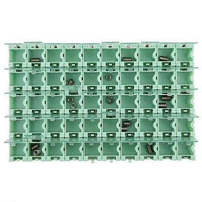 50pcs/Set Green SMT SMD Container Box, Electronic Components Parts Storage Case with Transparent Lid, Mini Component Assortment Storage Box, Tool Organizers