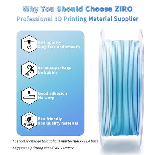 ZIRO 3D Printer Filament, Fast Color Change PLA 1KG 1.75mm Spool, Glacier - color: Glacier(matte)