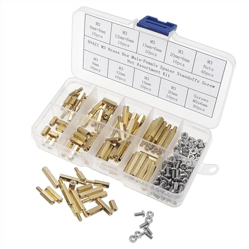 200PCS M3 Brass Male-Female Hex Standoffs Kit w/ 304 SS Screws & Nuts - size: M3
