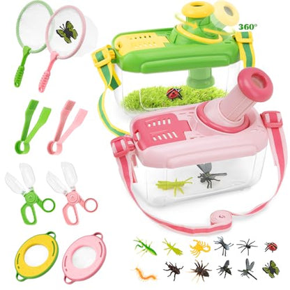 Bug Catcher Kit for Kids - Outdoor Explorer Kit Insect Catching Toys Nature Adventure Set for Boys 3 4 5 6 7 8 Year Old(Green & Pink)