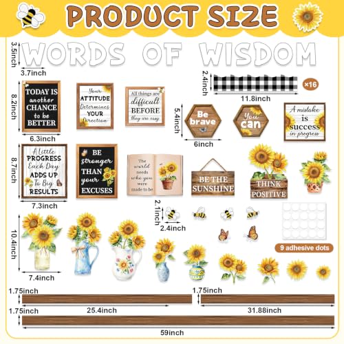 Wiooffen Sunflower Bulletin Board Set Words of Wisdom Classroom Decorations Inspirational Positive Flower Cutouts for Back to School Teacher Classroom Office Home Wall Door Decor Supplies - style: Sunflower