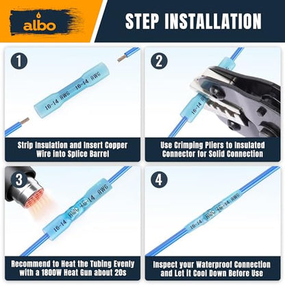 ALBO 200 Pcs Heat Shrink Butt Connectors for 26-10 AWG Electrical Wire - color: Butt 200Pcs Set 26-10 AWG