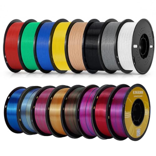 KINGROON 16KG PLA Filament 1.75mm Bulk Bundle, 16 Pack (8 Basic PLA & 8 Tri-Color Silk Spools), Dimensional Accuracy +/- 0.02mm, Tangle-Free 3D Printing Materials for Print Farms & Creators - color: 16*1kg (Pla*8+tri Color Pla*8)