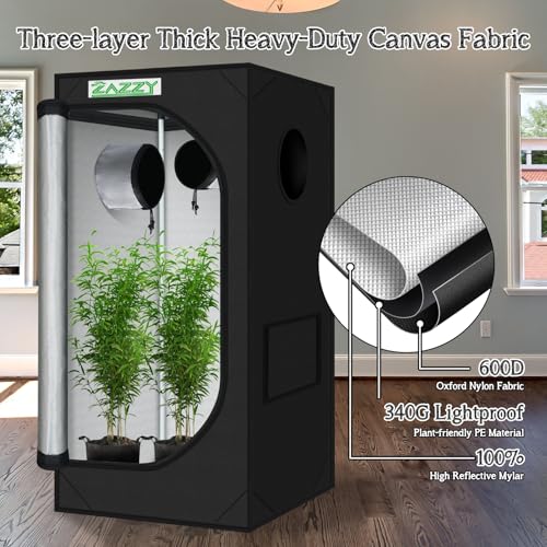 2x2 Grow Tent 24"x24"x48" 600D Mylar Hydroponic Indoor Plant Grow Tent - size: 24"x24"x48"
