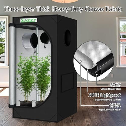 2x2 Grow Tent 24"x24"x48" 600D Mylar Hydroponic Indoor Plant Grow Tent - size: 24"x24"x48"