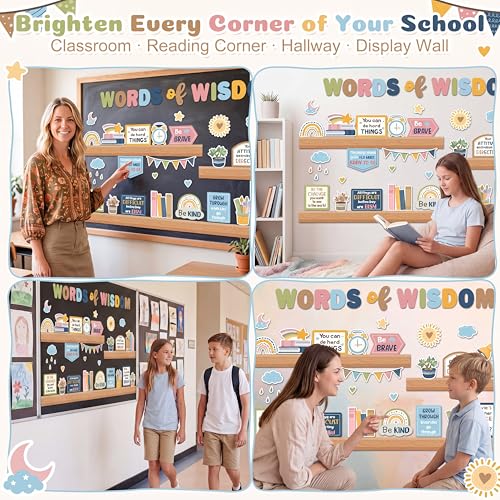 Qilery Bookshelf Bulletin Board Pastel Boho Words of Wisdom Classroom Decor - style: Boho