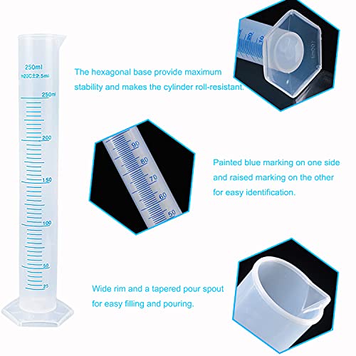 6Pack Plastic Graduated Cylinder 250 ml Transparent Measuring Cylinder Set
