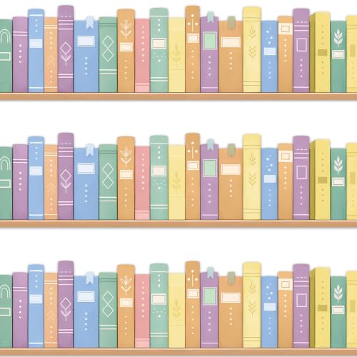 72ft Pastel Bookshelf Bulletin Board Borders Pastel Paper Border Trim Book Spine Classroom Decor for Back to School Classroom Party Home Office Chalkboard Wall Decor - style: Pastel Bookshelf