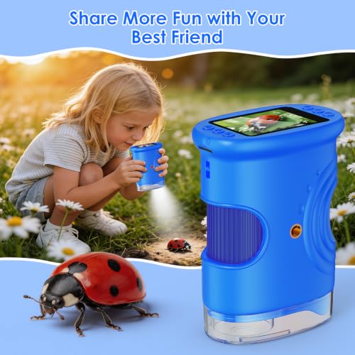 4K 1000X Handheld Digital Microscope for Kids with 2.0" IPS Screen(Blue) - color: Blue