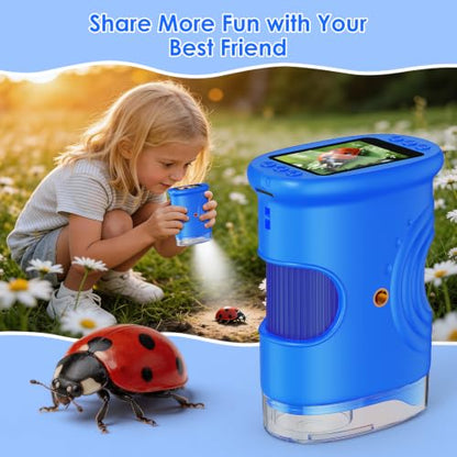 4K 1000X Handheld Digital Microscope for Kids with 2.0" IPS Screen(Blue) - color: Blue