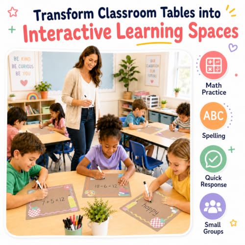 Cinrobiye 24 Pcs Dry Erase Stickers for Classroom Tables, Reusable Writable Decals with 2 Scrapers, Waterproof Dry Erase Spots for Desks, Whiteboards, Walls, Teacher Classroom School Supplies - color: Brown