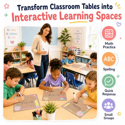 Cinrobiye 24 Pcs Dry Erase Stickers for Classroom Tables, Reusable Writable Decals with 2 Scrapers, Waterproof Dry Erase Spots for Desks, Whiteboards, Walls, Teacher Classroom School Supplies - color: Brown