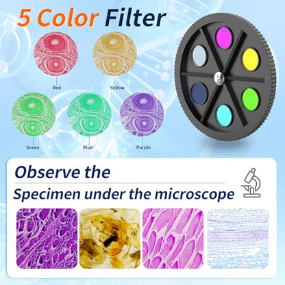 Microscope for Adults & Kids, 40X-2500X High-Power Compound Microscope for Students, School Lab & Home Schooling,Equiped with Slides Set & Phone Holder (White) - color: white