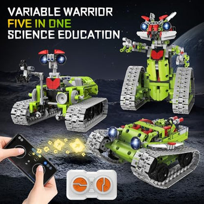 5 in 1 STEM Robot Building Kit, APP & Remote Control Interstellar Building Robot, DIY Robotics Building Toys/RC Car/Tank with Light, Space Building Toy Gifts for Boys Girls Kids 8-16 Science Learning