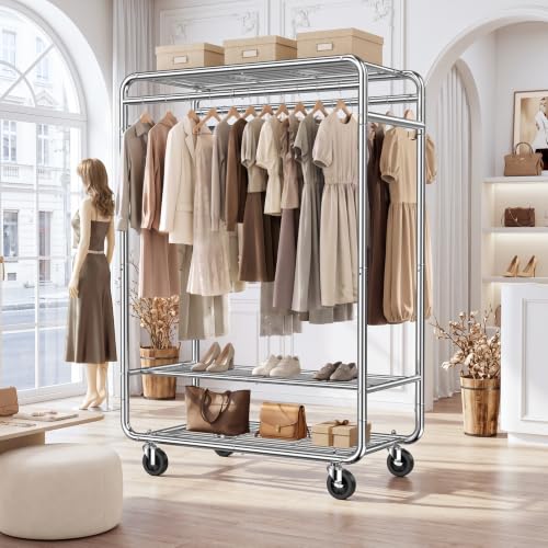EAGMAK Heavy Duty Clothes Rack, 820 lb Double Rod, 3 Shelves, Silver - color: Silver