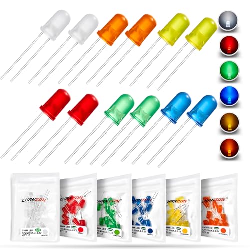 CHANZON 6 Colors 5mm LED Diode Emitting Lights Assortment Kit 3V 60pcs - color: A) 6 Colors X 10pcs = 60pcs