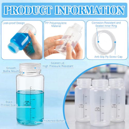 4 Pcs 8 oz Wide Mouth Plastic Bottles, PP Liquid Containers - size: 8 oz