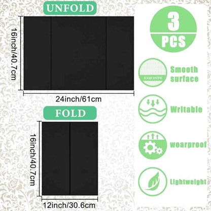 3-Pack Black Trifold Display Boards, 24 x 16 Inches Tri-Fold Corrugated Presentation Boards for Classroom Projects, Science Fairs, Business Events, and Exhibits - style: Black-3 Pack