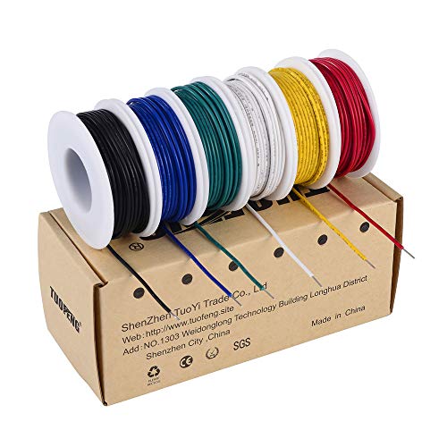 TUOFENG 22 AWG Solid Wire Kit, 6 Colors, 30 ft Each - size: 22 AWG 6 Colors Solid Wire Kit - 30ft Each