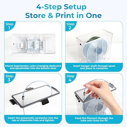 Filament Storage Box - 1 Pack 4L 3D Printer Filament Container with 1 Hygrometer, Airtight Dry Box for Sealing and Protection, Water-Proof & Dust-Proof, Reusable Desiccant, Tube Cutter