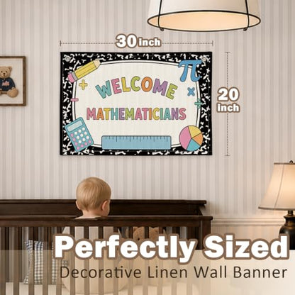 Math Classroom Decor Canvas Wall Hanging Banner - color: 04-Welcome Mathematicians - Math Icons