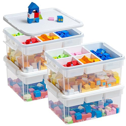 Citylife 17QT 4-Pack Plastic Craft Storage Box Buildable Lid Removable Tray - size: 4 Packs-17 QT