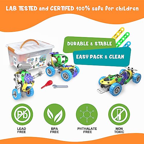 107Pcs Motorized Erector Sets for Kids Ages 4 5 6 7 8+,STEM Building Toys for Boys Girls 3-5 4-8 5-7 6-8 Year Old,Engineering Kit,Electric Motor,Creative Educational Gift Learning Activities