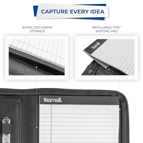 Samsill Professional Padfolio, Faux Leather Junior Portfolio with Zipper, 10.1 Inch Tablet Sleeve, with 7 x 10 Inch Notepad, Black - size: Junior - 7 x 10 inches, style: Zipper Padfolio