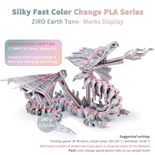 ZIRO 3D Printer Filament PLA, Fast Color Change Silk, 1KG Earth Tone - color: Earth Tone(silk)