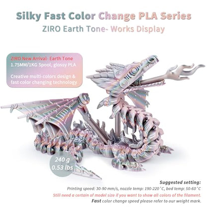 ZIRO 3D Printer Filament PLA, Fast Color Change Silk, 1KG Earth Tone - color: Earth Tone(silk)