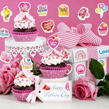 300Pcs Mother's Day Foam Stickers, Cute Hearts Flowers Mom Foam Sticker Self Adhesive Mothers Day Stickers for Mother's Day DIY Arts Crafts Party Favors School Activity Reward - style: Mother's Day