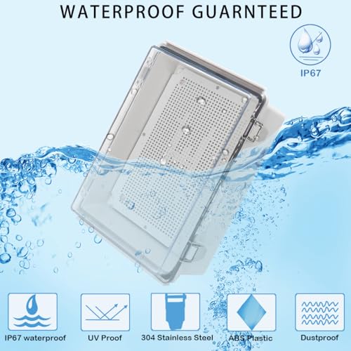 Zulkit Junction Box IP67 Waterproof Electrical Box Hinged Clear Cover Stainless Steel Latch Plastic Enclosure for Project w Mounting Plate Wall Bracket and 2 Cable Gland 11"x7.5"x5.5"/280x190x140mm - color: Clear Cover, size: 11"x7.5"x5.5"